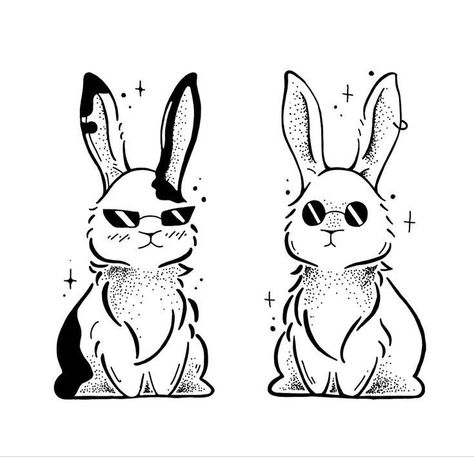 Two Deer Tattoo, Easter Tattoo Flash, Two Bunny Tattoo, Matching Bunny Tattoos, Bunny Tattoo Design, Easter Tattoo, Rabbit Tattoo Design, Matching Tattoo Designs, Character Design Concept Art