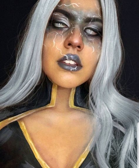 Xmen Storm Makeup, X Men Storm Makeup, Storm X Men Makeup, Storm Halloween Costume Xmen, Storm Makeup Xmen, Storm X Men Costume, Storm Xmen Costume, Marvel Makeup Ideas, Storm Halloween Costume