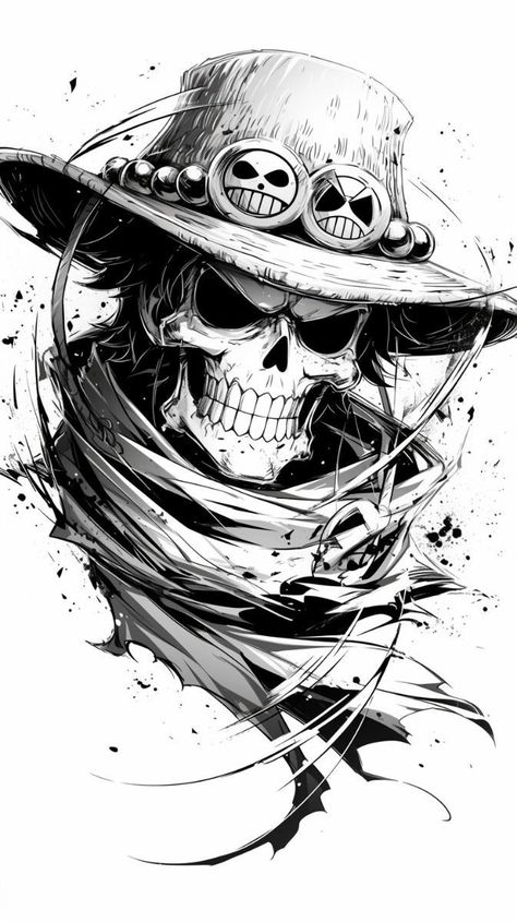 One Piece Tattoo Ideas, One Piece Skull, Ace Tattoo, One Piece Design, One Piece Tattoos, One Piece Cartoon, Skull Art Drawing, Anime Drawing Books, One Piece Wallpaper Iphone