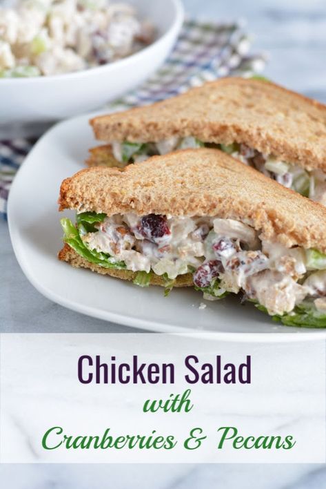 Who wants boring old chicken salad for their holiday party? Add the colors of the season with dried cranberries and chopped pecans. This chicken salad recipe is delicious on whole grain bread or simply a bed of lettuce. Salad With Cranberries And Pecans, Chicken Salad With Cranberries, Cranberry Pecan Chicken Salad, Salad With Cranberries, Cranberry Chicken Salad, Pecan Chicken Salads, Chicken Salad Recipe Easy, Pecan Chicken, Grain Bread