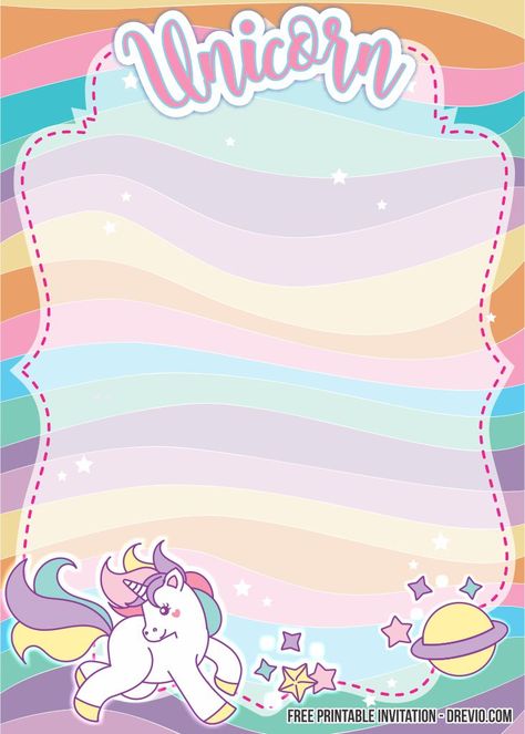 Awesome FREE Fancy Unicorn Invitation Templates #free #freeinvitation2019 #birthday #disney #invitations #invitationtemplates Unicorn Party Invitations Template, Jednorog Pozivnice, Background For Tarpaulin, Invitation Unicorn Birthday, Unicorn Template, Unicorn Background Invitation, Unicorn Background, Invitation Card Design Birthday Unicorn, Unicorn Frame