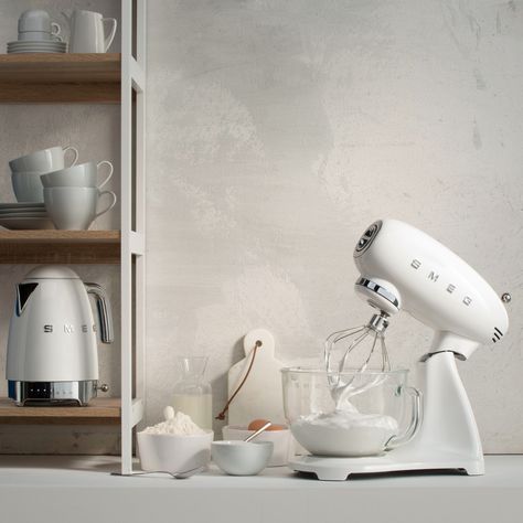 Whipping up a storm in style! ⚡️✨ Our sleek white Smeg mixer is the ultimate kitchen companion for all your baking adventures. From fluffy cakes to perfectly kneaded dough, it’s your secret ingredient to culinary perfection. Who’s ready to create some sweet memories in the kitchen? Pictured: 1️⃣50’s Style Stand Mixer, White, SMF13WHUS 2️⃣50’s Style Electric Kettle, White, KLF04WHUS #FortheloveofSmeg #AtHomeWithSmeg #SmegCanada - Fouetter une tempête dans le style ! ⚡️✨ Notre mélangeur ... Smeg Mixer, Ultimate Kitchen, Kitchen Pictures, Secret Ingredient, Stand Mixer, A Storm, Sweet Memories, Electric Kettle, Dough