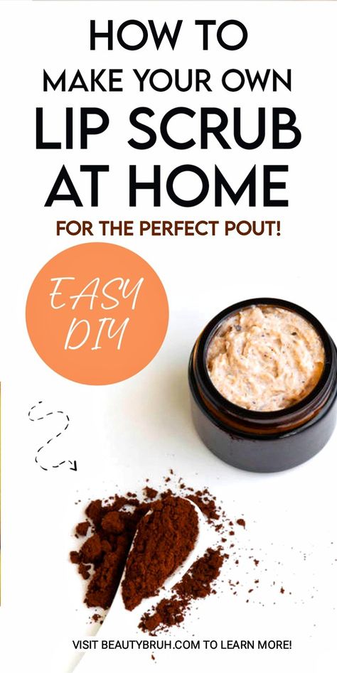 Easy DIY Coffee Lip Scrub Recipe to make at home for the perfect pout! Lip Scrub Diy Recipes, Coffee Lip Scrub, Soft Plump Lips, Honey Lip Scrub, Diy Lip Scrub, Lip Scrub Recipe, Lip Scrub Diy, Coffee Granules, Plump Lips