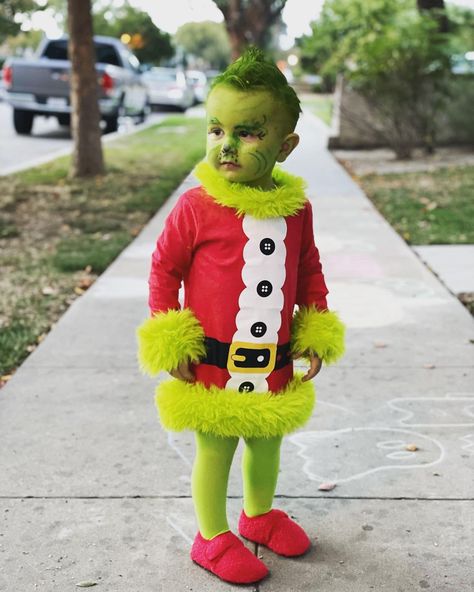 Baby Grinch Costume, Grinch Costumes, Round Face Makeup, Baby Grinch, Holiday Stories, Easy Christmas Decorations, Round Face, Halloween Costumes For Kids, Kids Costumes