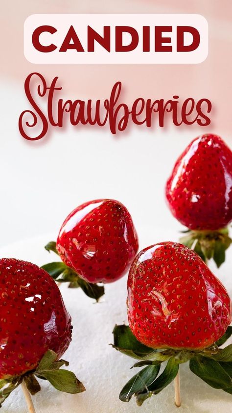 candied strawberries on toothpicks Candied Strawberries Recipe, Candied Strawberries, Candied Fruit Recipes, Appetizers Easy Finger Food, Candy Recipes Homemade, Candied Fruit, Fruit Dishes, Food Garnishes, Strawberry Recipes