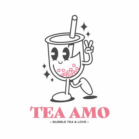 Boba Art Cute, Bubble Tea Cup Design, Bubble Tea Logo Design Ideas, Boba Shop Logo, Boba Tea Logo Design, Bubble Tea Branding, Boba Illustrations, Boba Logo Design, Bubble Tea Logo Design