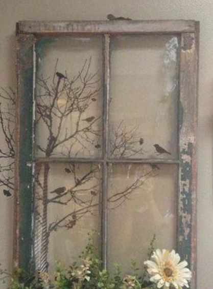 Beautiful job decorating an old distressed window frame! Picket Fence Wall Art, Upcycled Windows Diy Projects, Old Window Painting Ideas, Decorated Windows, Old Windows Painted, Window Picture Frame, Windows Repurposed, Old Window Art, Old Window Crafts