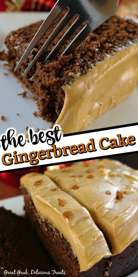 Gingerbread Cake with Cinnamon Molasses Frosting is the perfect gingerbread recipe full of amazing flavors and the frosting is delicious. #quickbreads #gingerbreaddessert #holidaycakerecipes #greatgrubdelicioustreats Molasses Frosting, Moist Gingerbread Cake, Gingerbread Cakes, Moist Gingerbread, Gingerbread Dessert, Gingerbread Cake Recipe, Desserts Homemade, Dinner Recipes Ideas, Cake With Cinnamon