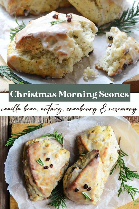 Christmas Morning Scones (Vanilla Bean, Nutmeg, and Rosemary-Scented Scones) Christmas Scones, Rosemary Scones, Winter Foods, Christmas Morning Breakfast, Scones Recipe, Christmas Brunch, Christmas Breakfast, Scone Recipe, Quick Breads