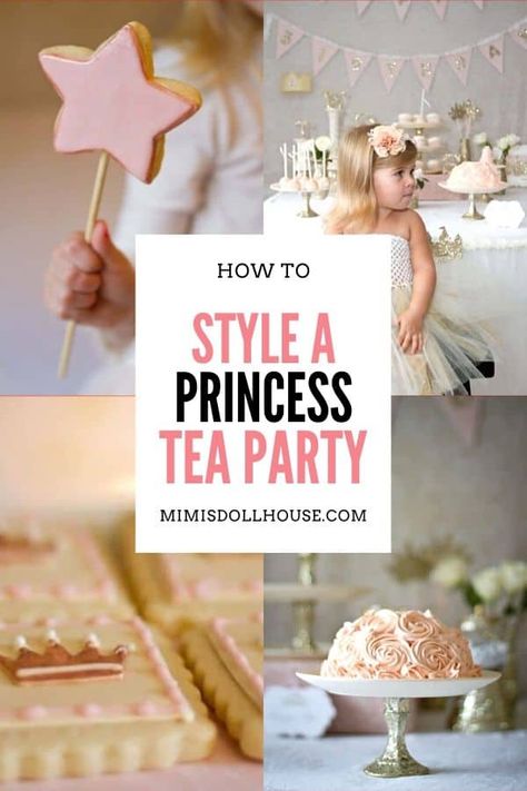 Princess themed Tea Party Ideas for Little Girls!    Fancy desserts, pretty dresses and a princess theme?  Celebrate your little one's birthday with a fancy princess tea party that will be the talk of the town.    These gorgeous ideas will inspire the fancy and proper in your party planning.  Pinks, and peaches and glittery gold, oh my! #party #princess #teaparty #girlbirthday #birthday #kidparties #partyideas Toddler Tea Party Birthday, Tea Party Dessert Table, Afternoon Tea Party Decorations, Disney Princess Tea Party, Toddler Tea Party, Princess Party Food, Princess Tea Party Birthday, Themed Tea Party, Tea Party Desserts