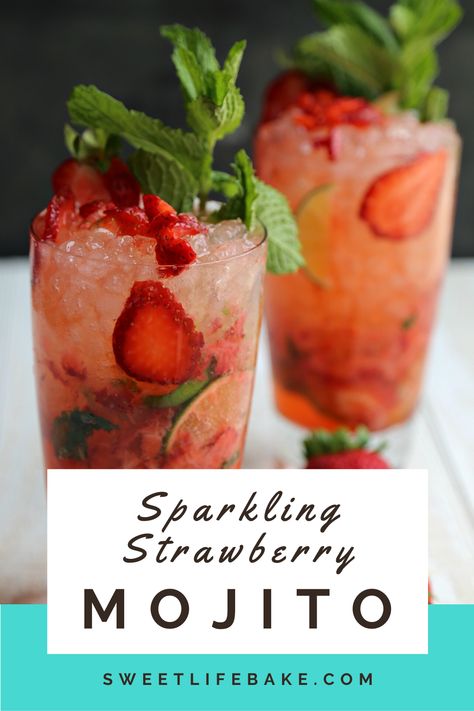 This Vibrant Red Sparkling Strawberry Mojito is made with fresh strawberries, a splash of Captain Morgan’s Coconut rum and plenty of fresh mint! #strawberrymojito #mojito #mojitocoktail #sweetlifebake #sweetlife #sweetliferecipes | sweetlifebake.com @sweetlifebake Summer Drinks Alcohol, Cocktail Drinks Alcoholic, Strawberry Mojito, Thanksgiving Menu Ideas, Mixed Drinks Alcohol, Yummy Alcoholic Drinks, Boozy Drinks, Mixed Drinks Recipes, Munnar