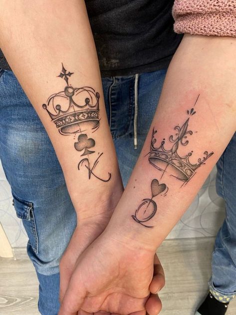 Explore 30 unique and meaningful small matching tattoos for married couples that symbolize love and commitment. Matching Crown Tattoos, Matching Tattoos For Married Couples, Crown Tattoo Ideas, Matching Relationship Tattoos, Married Couple Tattoos, Him And Her Tattoos, Partner Tattoos, Cute Thigh Tattoos, Small Matching Tattoos