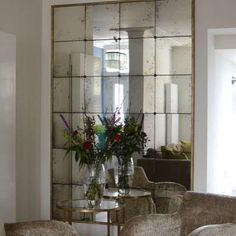 Rough Old Glass mirrored wall in sitting area mirrors Mirror Flowers, Large Antique Mirror, Antique Mirror Glass, Distressed Mirror, Antiqued Mirror, Old Mirrors, Luxury Mirror, Antique Mirror Wall, White Window