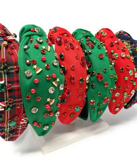 Christmas Headbands, Festive Hair, Hair Accessories Red, Plaid Headband, Headband Christmas, Holiday Headbands, Christmas Hair Accessories, Green Headband, Making A Bouquet