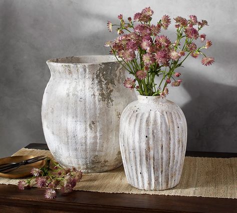 Weathered Handcrafted Terracotta Vases Vases Pottery, Wine Bottle Vases, Recycled Glass Vases, Faux Hydrangea, Stone Vase, Rustic Vase, Weathered White, Metal Vase, Clear Glass Vases