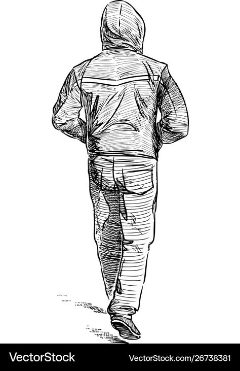 Man Walking From Behind, Man Walking Drawing, Drawing People From Behind, Person Walking Drawing, Walking Sketch, Sketch Person, Walking Drawing, Drawing Walking, Character Walking