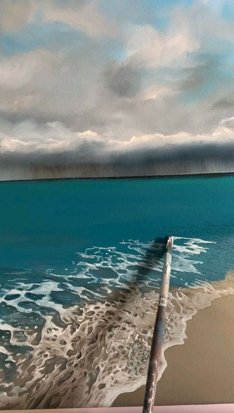 Painting The Ocean Tutorial, Seaside Oil Painting, Sea Water Painting, How To Paint A Wave, How To Paint Sand, How To Paint Sea, How To Paint Ocean, How To Paint Water With Acrylic, Oil Seascapes