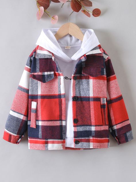 Multicolor Casual  Long Sleeve Wool-Like Fabric Plaid   Non-Stretch Spring/Fall Toddler Boys Clothing Baby Boy Tops, Toddler Fall, Boys Plaid, Baby Born, Boys Clothes, Toddler Boy Outfits, Plaid Jacket, Boys Clothing, Toddler Boys