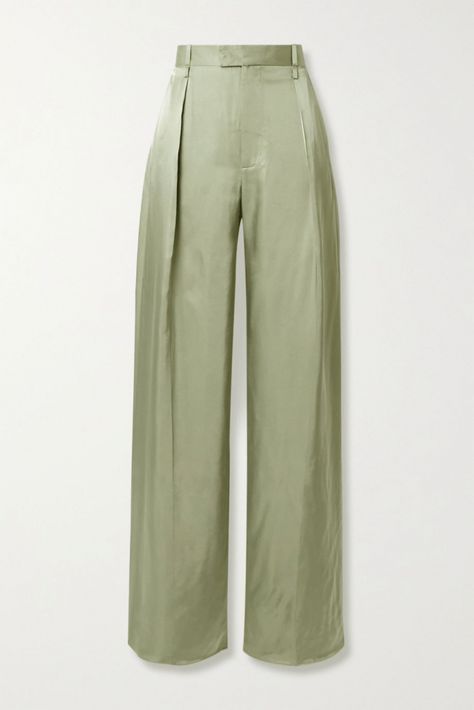 Tailoring Techniques, Mode Turban, Matthew Williamson, Green Pants, Pantalon Large, Green Satin, Looks Style, Dream Clothes, Looks Vintage