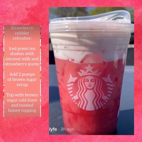 Starbucks Drinks To Try Pink Drink, Starbies Drinks, Starbucks Drink Menu, Starbucks Fall Drinks, Starbucks Hacks, Starbucks Secret Menu Recipes, Cold Starbucks Drinks, Strawberry Cobbler, Starbucks Strawberry