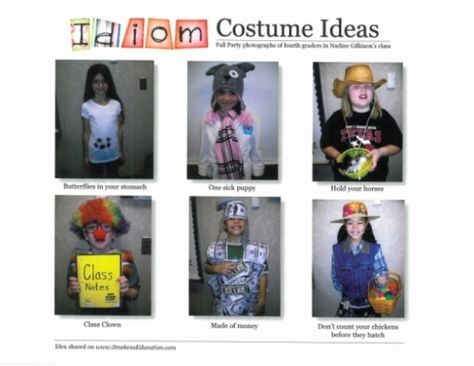 Idiom Costume Ideas Figurative Language Costumes, Idiom Day Costumes Ideas, Dress Like An Idiom Costume Ideas, Idiom Costumes For School, Literal And Figurative Language, Idiom Costumes, Word Costumes, Idiom Examples, Partner Costumes