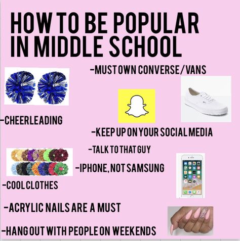 Litterly EXACTLY HOW EVERYONE I KNOW BECAME POPULAR! Follow if you wanna fit in with everyone else and be popular! Middle School Hacks 7th Grade, How To Get Popular, Popular In School, How To Become Popular, Middle School Survival, Middle School Life, Middle School Hacks, Become Popular, School Checklist