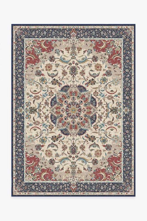 The Sima Royal Blue features a globally inspired floral design. Its leafy floral motif is accentuated by a deep blue border and rich red corner accents. Royal Blue Rug, Kitchen Open Concept, Ruggable Rug, Persian Blue, Floral Area Rugs, Classic Rugs, Rug Stain, Washable Rug, Washable Area Rugs