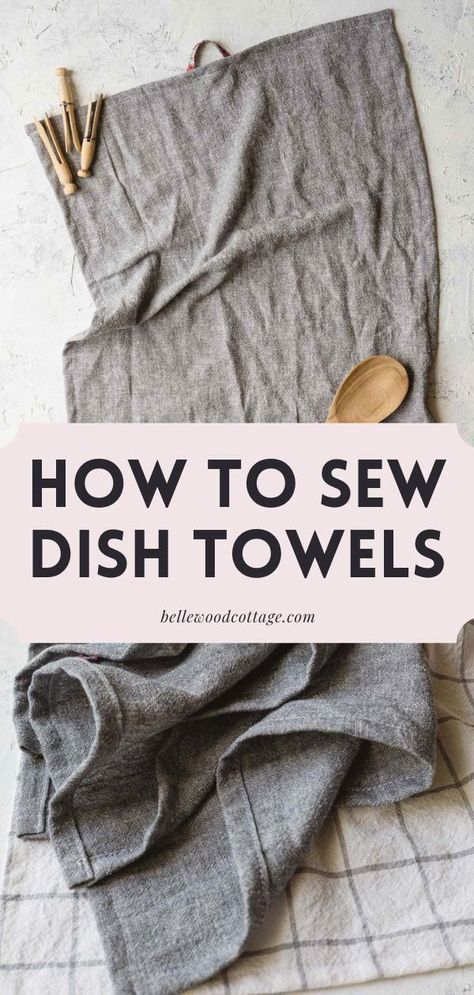 New to sewing? Learning how to sew your own DIY Dish Towels is a great project to get comfortable with your sewing machine and learn basic hemming skills. This beginner-friendly sewing project is practical too--after all, who wouldn't love a fresh set of beautiful handmade towels? Makes a great homemade last-minute gift idea! Diy Dish Cloths Sew, Sewing Dish Towels Ideas, Sew Dish Towels, Linen Towels Diy, Hand Towel Sewing Projects, Fabric Kitchen Crafts, Diy Kitchen Sewing Projects, How To Sew Hand Towels, Sewing Hand Towels