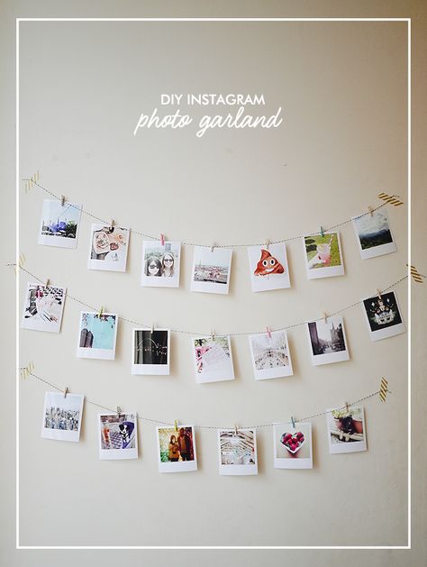 Ways To Hang Photos Without Frames, How To Print Polaroid Style Photos, Photo Wall Diy, Photo Garland Diy, Instagram Photo Wall, Picture Garland, Diy Home Decor For Apartments Renting, Polaroid Display, Photo String