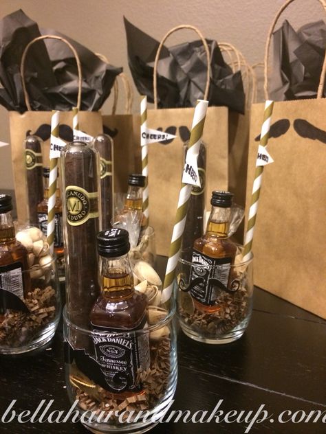 Gift bags/baskets for groomsmen                                                                                                                                                                                 More Diy Father's Day Gift Baskets, Fathers Day Gift Basket, Gift Baskets For Men, Bachelor Parties, Diy Father's Day Gifts, Father's Day Diy, Christmas Gift Basket, Christmas Gift Baskets, 50th Birthday Party