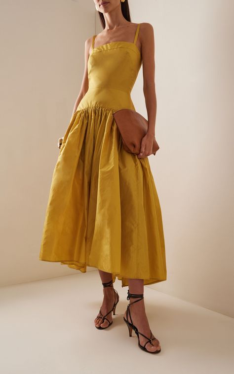 Martin Grant, Silk Midi Dress, Dropwaist Dress, Yellow Fashion, Guest Outfit, Drop Waist, Fancy Dresses, Yellow Dress, Dream Dress