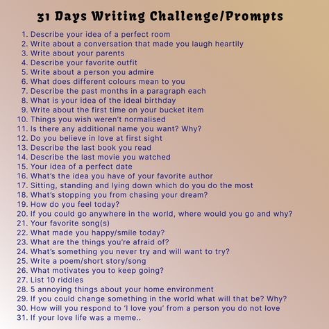 Writing prompt for 31 days 31 days writing prompt 31 Days Writing Challenge, 31 Day Writing Challenge, 30 Day Writing Challenge, Writing Challenges, Writing Dialogue Prompts, Dialogue Prompts, Writing Inspiration Prompts, Writing Challenge, Writing Dialogue