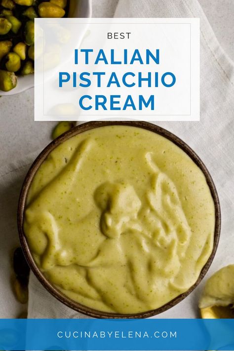 Pistachio cream on a small bowl. Pistachio Pastry Cream Recipe, Italian Pistachio Dessert, Pistachio Creme Patisserie, Diy Pistachio Cream, What To Do With Pistachio Cream, Pistachio Creme Recipes, Pistachio Sauce Desserts, Pistachio Cremeux Recipe, Homemade Pistachio Cream