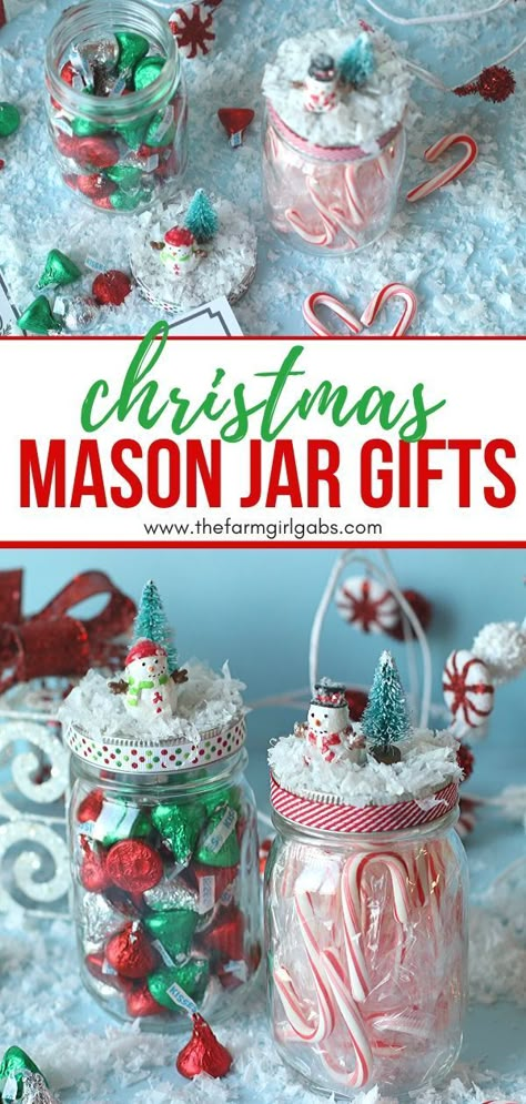 Spread some sweet cheer to friends and family with these DIY Christmas Mason Jar Gifts. Fill these treat jars with Christmas candy or a favorite snack. Mason jar gifts are easy to make and fun to give. #masonjarcraft #christmasgift #christmasmasonjargift Christmas Mason Jar Gifts, Diy Mason Jar Gifts Christmas, Jar Christmas Gifts, Christmas Jar Gifts, Mason Jar Candy, Mason Jar Christmas, Mason Jar Christmas Crafts, Christmas Mason Jars Diy, Christmas Candy Jars