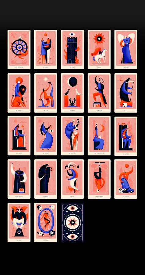 Tarot Deck // Major Arcana Project Illustrated on Behance Unique Tarot Decks, Tarot Design, Game Card Design, Board Game Design, Tarot Major Arcana, Posca Art, Playing Cards Design, Tarot Cards Art, 카드 디자인