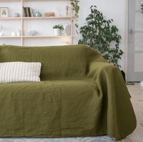 Green Linen Sofa, Best Couch Covers, Olive Green Couches, Linen Couch Cover, Natural Linen Sofa, Linen Sofa Cover, Natural Sofas, Linen Couch, Cool Couches