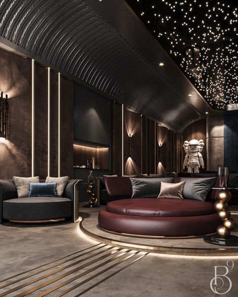 A cinema room that you'll never want to leave! This space in a Cairo villa, designed by @base9studio, is an ode to luxury. How would you describe it in one word? Follow @luxxumoderndesignliving for more remarkable interior design inspirations! #luxuryinteriors #homecinema #lifestylebyluxxu #covethouse #bocadolobo #admagazine #cairovilla #interiordesign #luxurylifestyle #cinemaroom #luxurydesign #homecinema #luxuryhomes #luxuryvilla Home Theater Ideas Luxury, Cinema Room Design, Beautiful Room Decor, Home Theater Room Design, Theater Room Design, Theatre Interior, Sophisticated Living Room, Luxxu Modern Design Living, Cinema Design