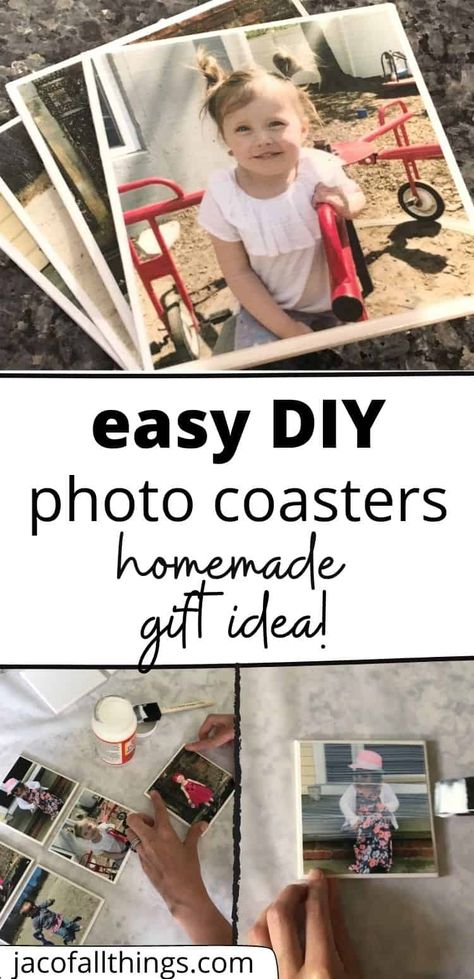 Diy Grandparent Gifts, Photo Coasters Diy, Grandparents Diy, Diy Photo Projects, Picture Coasters, Diy Coasters Tile, Homemade Coasters, Grandparents Day Crafts, Photo Gifts Diy