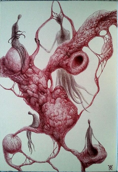 Organic Composition Art, Abstract Anatomy Art, Organic Abstract Art, Intestines Art, Intestines Drawing, Organic Forms Drawing, Gut Spill Art, Visceral Art, Non Objective Art