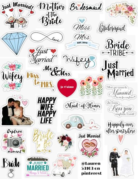 Printable Couple Stickers, Couple Stickers For Scrapbook, Ring Sticker, Couple Stickers Printables Scrapbooking, Romantic Stickers, Stickers Wedding, Wedding Stickers Printables, Happy Married Life Stickers, Wedding Planner Stickers