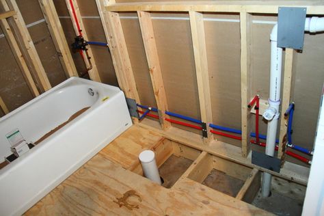 Bathroom Rough In Plumbing, Bathroom Plumbing Rough In, Plumbing A Bathroom, Basement Bathroom Plumbing, Bathtub Plumbing, Rough In Plumbing, Plumbing Rough In, House Plumbing, Pex Plumbing