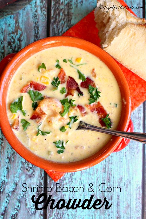 Summer Corn Recipes, Bacon And Corn, Shrimp Corn Chowder, Shrimp And Corn, Bacon Corn Chowder, Bacon Corn, Winter Soup Recipe, Chicken Pot Pie Soup, Pot Pie Soup