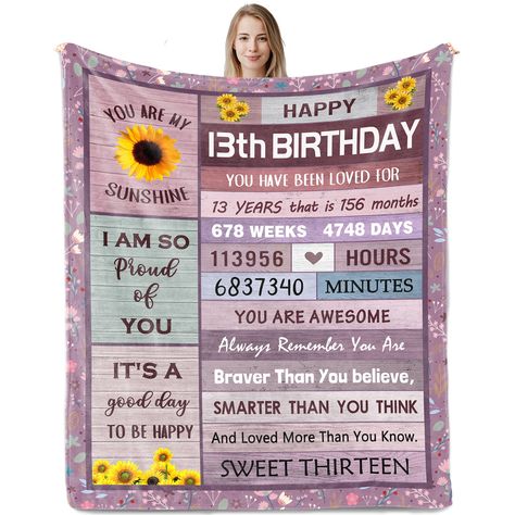 PRICES MAY VARY. 【GREAT GIFTS FOR 13TH BIRTHDAY】This blanket is the best present for 13-year-old friends or family. 13th birthday is an important milestone which means an innocent child changing into a teenager started to take some responsibility. Therefore, this blanket are carrying best wishes hoping the receiver enjoys every second of this special age. 【PREMIUM FABRIC】The 50"x60" size is perfect for teenagers. The utilization of fine skin-friendly microfiber flannel gives this blanket an adva Sister In Law Birthday, Sister In Law Gifts, Daughter In Law Gifts, Goddaughter Gifts, In Law Gifts, 12th Birthday, Birthday Gifts For Sister, Mors Dag, Gifts For Sister