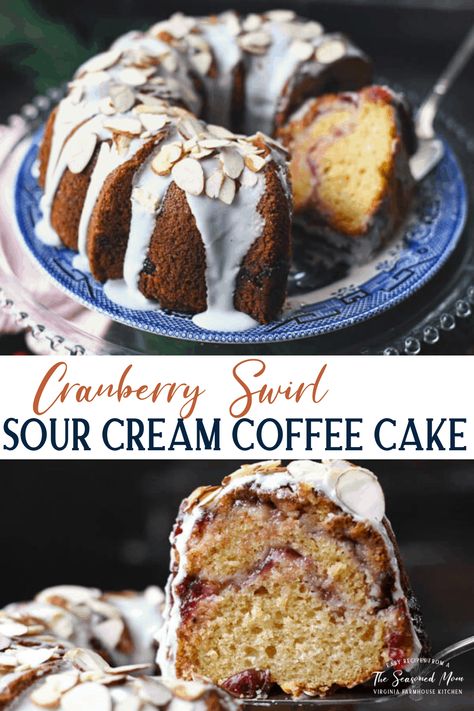 This Cranberry Swirl Sour Cream Coffee Cake is a festive addition to your holiday breakfast, ladies' tea party, or Christmas brunch. Coffee Cake Recipe | Cranberry Coffee Cake | Christmas Breakfast Brunch Coffee Cake, Christmas Coffee Cake, Cranberry Coffee Cake, Coffee Cake Loaf, Classic Coffee Cake, Ladies Tea, Sour Cream Coffee Cake, Coffee Cake Recipe, Cake Christmas