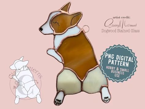 L'art Du Vitrail, Corgi Dogs, Stained Glass Patterns Free, Stained Glass Pattern, Corgi Butts, Pet Stains, Puppy Face, Glass Pattern, Cute Corgi