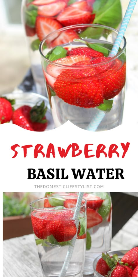 Basil Infused Water, Strawberry Basil Water, Spa Water Recipes, Strawberry Infused Water, Basil Water, Strawberry Health Benefits, Fruit Infused Water Recipes, Strawberry Water, Flavored Water Recipes