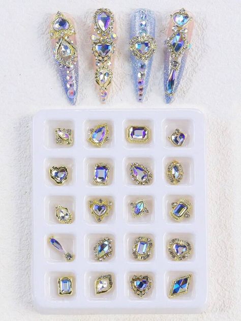 Nails Gems, Jewelry Nails, Manicure Supplies, Rhinestone Nail Art, Manicure Diy, Art Decor Diy, Nail Products, Gem Nails, Uñas Acrilicas