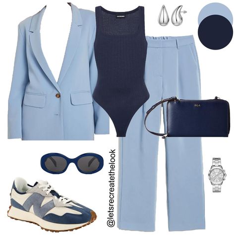 Baby Blue Blazer Outfit, Rich Tita, Baby Blue Outfit, Blue Pants Outfit, Blue Blazer Outfit, Baby Blue Pants, Stylish Outfits Casual, Friday Fashion