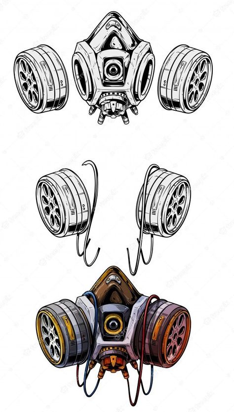 Gas Masks Drawings, Gas Maks Drawings, Spray Paint Mask Drawing, Cyberpunk Gas Mask Concept Art, Techwear Gas Mask, Steampunk Mask Drawing, Steampunk Gas Mask Art, Vector Art Anime, Gas Mask Art Reference