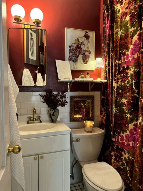 Jewel Tone Bathroom, Maroon Bathroom, Mauve Bathroom, Burgundy Bathroom, Goth Bathroom, Benjamin Moore Bathroom, Blue Library, Bathroom Wall Decor Ideas, Backdrop Paint